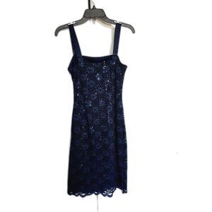 R&M RICHARDS Navy Sequin & Lace Lined Scalloped Hem Dress With Shrug 2 PC Sz 6